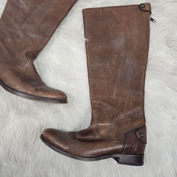 FRYE Melissa Button Back Zip Genuine Leather Long Brown Boots Cognac size 6 - Picture 2 of 7